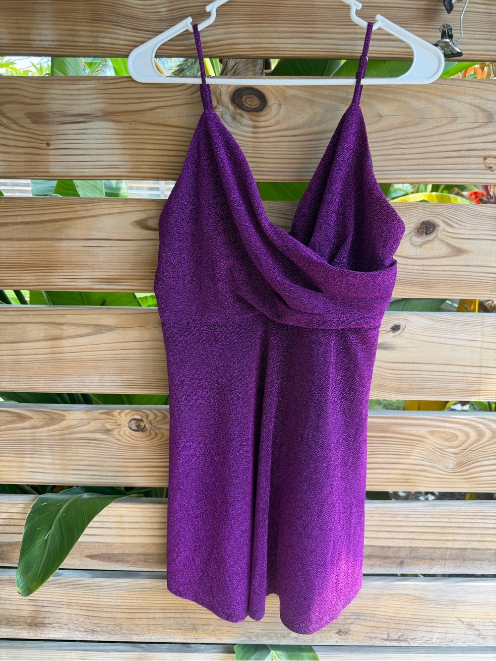 Lulu's Shimmery Violet Cowl Neck Mini Dress